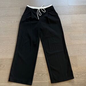 Zara Black Wide-Leg Trousers with White Drawstring